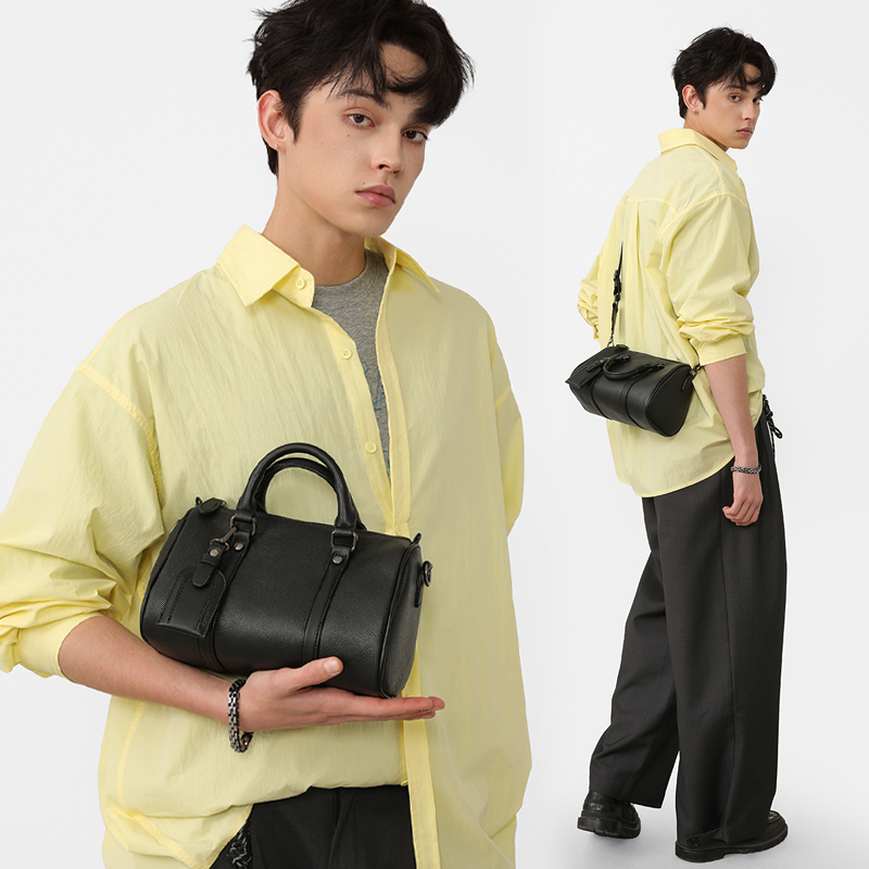 Nesbit Black Warrior Men's Bag European and American Trendy Brand Crossbody Bag Boston Bag Light Luxury Pillow Bag Single Shoulder Cylinder Bag for Men