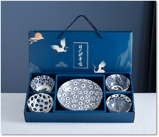 Japanese-style blue and white creative ceramic tableware Korean bowl plate set gift box wedding return gift accompanying gift company gift