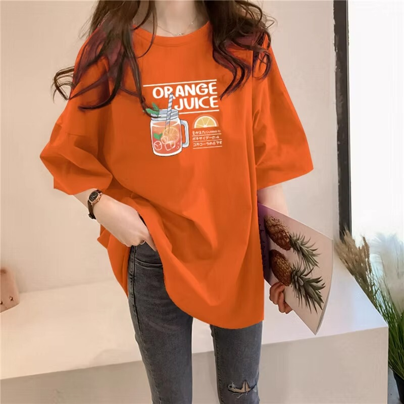 Orange Large Version T-Shirt for Women to Cover Buttocks in Summer, Loose Mid-Length European Goods, Large Version, Western Style Orange Tall Top Orange Large Version T-Shirt for Women to Cover Buttocks in Summer, Loose Mid-Length European Goods, Large Version, Western Style Orange Tall Top