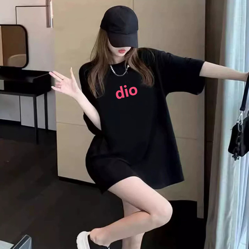 Mid-Length Hip-Covering T-Shirt for Women, Summer Pure Cotton, European Style, Oversized, Stylish, Age-Reducing, Short-Sleeved Top, Hip-Covering ins