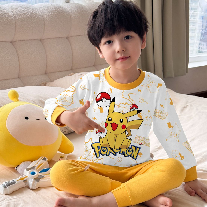 Pikachu Children's Autumn and Winter Cotton Thermal Underwear Set for Boys, Baby Boys' Close-Fitting Knitwear Set Pikachu Children's Autumn and Winter Cotton Thermal Underwear Set for Boys, Baby Boys' Close-Fitting Knitwear Set
