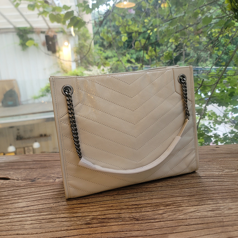 Baiguging Oil Wax Top-Grain Leather Chain Shoulder Tote Bag Large Shopping Bag Shopping Bai Gu Jing
