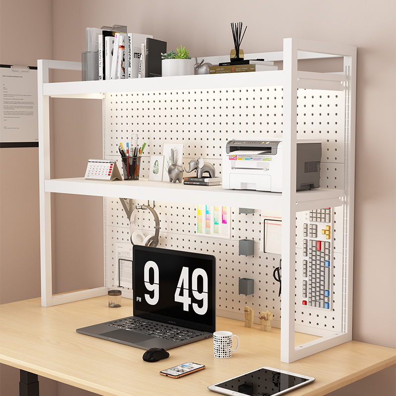 Desktop Storage Rack, Desk Bookshelf, Computer Desk Pegboard Organizer, Multi-Layer Tool Display Rack for Office Workstation