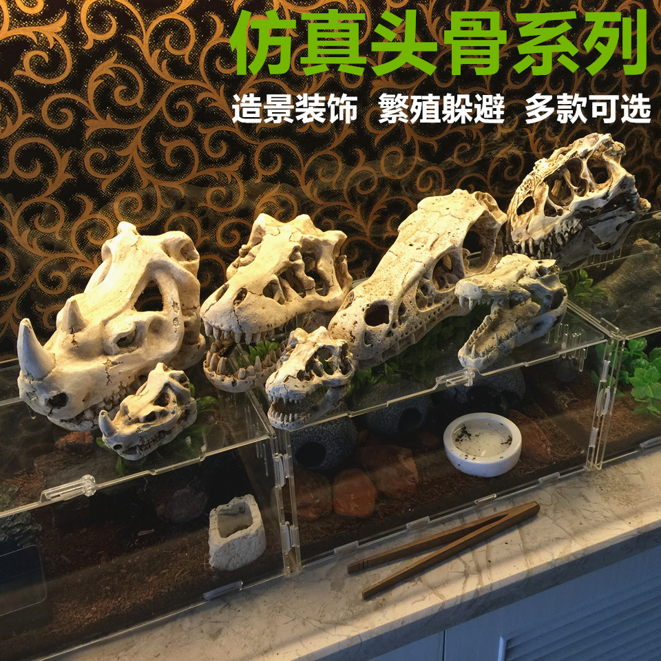 Dinosaur skull resin reptile Reptile Water Grass Building Simulation Skull Fish Tank Aquarium Fish Tank Pendulum