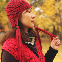Red Mansions first dream wake up ~ Original art fan retro pure handmade hook flower nostalgic wool tassel female hat hair accessories