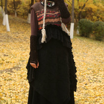 Free ~ Qianai original design sense pure hand splicing wool thread personality jumpsuit skirt