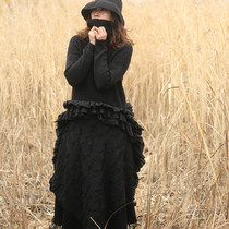 Dark night ~ Qianai original design sense Yamamoto wind irregular design hem pure wool line handmade jumpsuit skirt