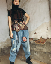 Reincarnation ~ Original Art Fan Retro Pure Handmade Thorn Embroidery Patch Design Irregular Jeans Leisure