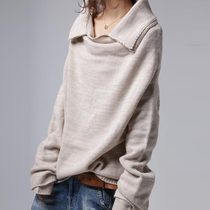 Sea breeze ~ design sense double-layer navy collar literature and art fan autumn winter long coat sweater wool sweater wool thread mixed