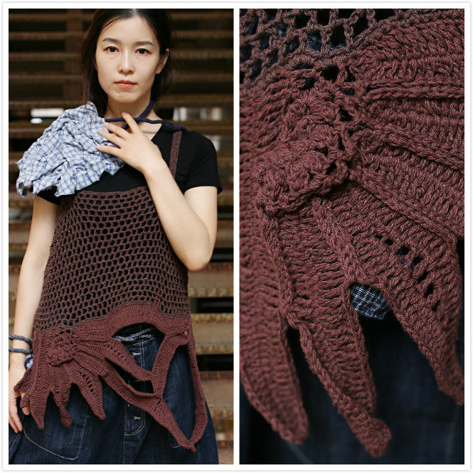 Ultimately ~ design irregularly pure hand - hand hook hollow irregular front and back double horse clip vest