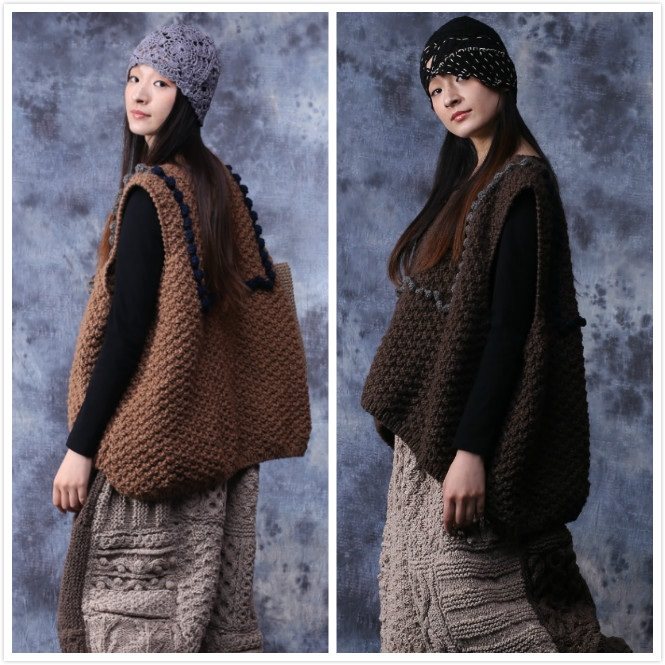 Spring to Autumn Come ~ original art Fan retro pure handmade knitted pure wool line loose double face waistcoat
