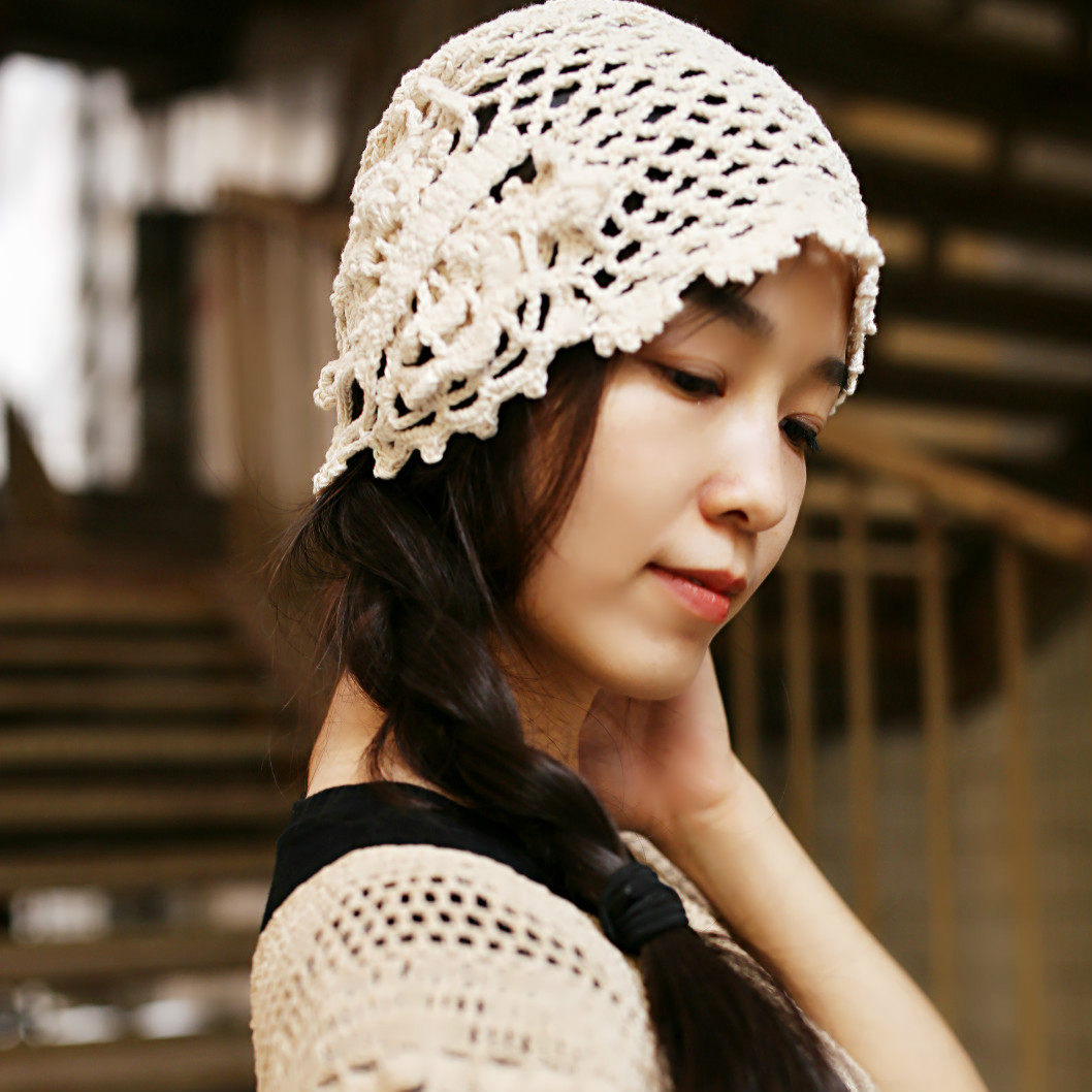 Butterfly~Designed Cotton Hollow Crochet Three-dimensional Butterfly Pile Hat Hair Accessories
