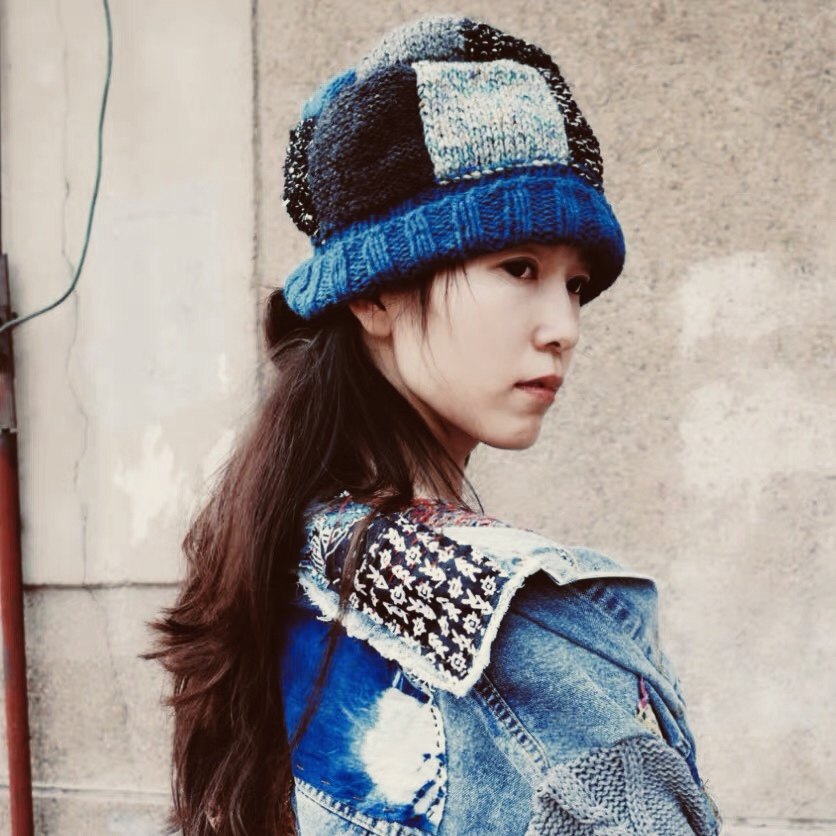 Blue dye ~ original literary fan retro pure hand-knitted women's hat puzzle beggar wandering men and women