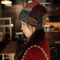 Little beggar ~ Original literature and art fan retro pure hand knitted wool thread autumn and winter patchwork hat vintage