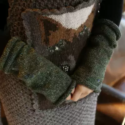 Qianai forest green field ~ Original design sense color multi-purpose color wool spring leg gloves dual use