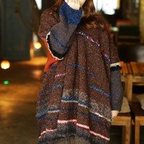 The gift of love~Original pure hand-knitted imported color wool thread literary fan retro loose dress