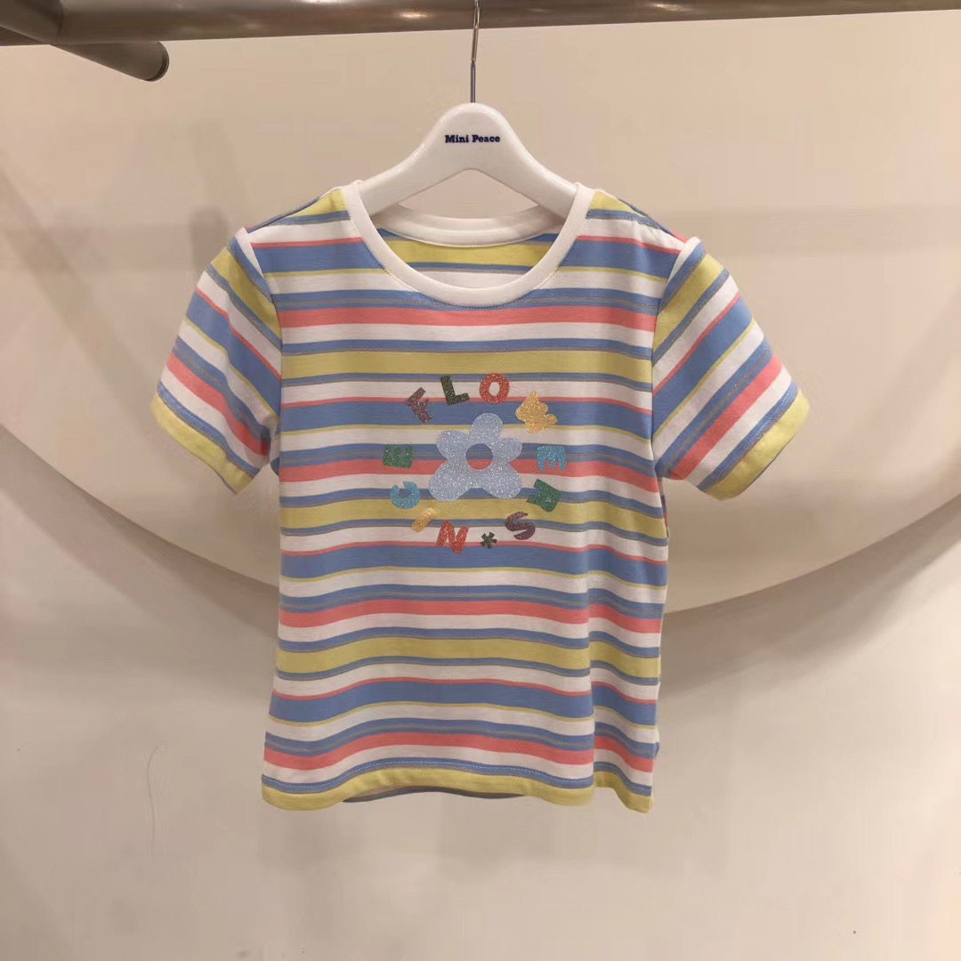 F2DAA2555 Peacebird children's wear mini peace 2020 summer new striped girls' short-sleeved T-shirt