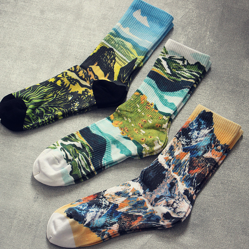 Men's Mid-Calf Socks 3D Printed Graffiti Print Boys' Fashion Trendy Long Socks Spring and Summer Men's Personalized Tie-Dye Socks