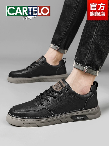 Мужская черная спортивная спортивная обувь в английском стиле для отдыха для кожаной обуви, осенняя, из натуральной кожи, в британском стиле, стиль