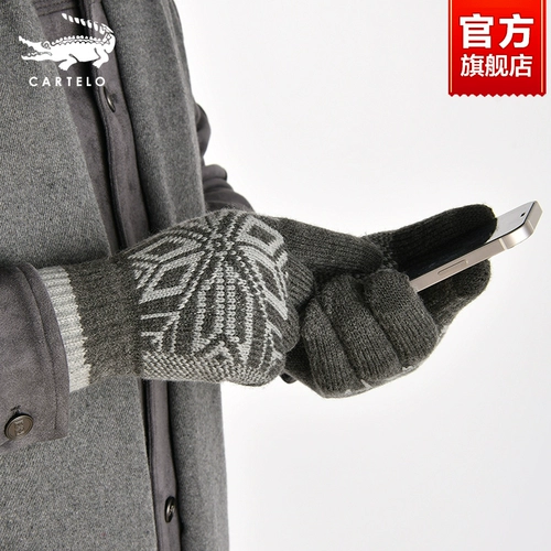 Мужские демисезонные удерживающие тепло утепленные трикотажные дорожные перчатки для влюбленных, крокодил