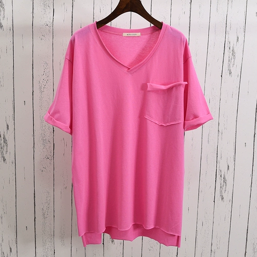 Свежая дизайнерская футболка, в корейском стиле, свободный крой, короткий рукав, тренд сезона