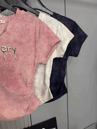 Летняя футболка с коротким рукавом, приталенный короткий корсет, в американском стиле, короткий рукав, в корейском стиле