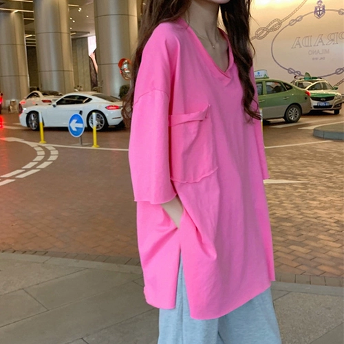 Свежая дизайнерская футболка, в корейском стиле, свободный крой, короткий рукав, тренд сезона