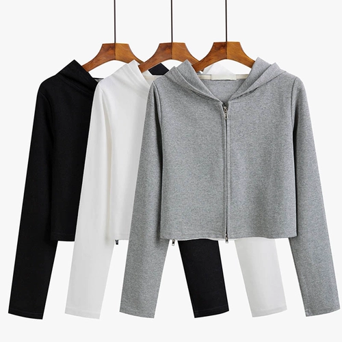 Весенняя осенняя тонкая короткая толстовка с капюшоном с молнией, куртка, 2025 года, в корейском стиле, высокая талия