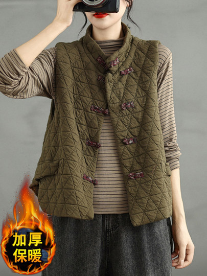 2025 Autumn/Winter New Style Mom's New Chinese Style National Style Button Design Quilted Warm Padded Vest Coat Cotton Jacket