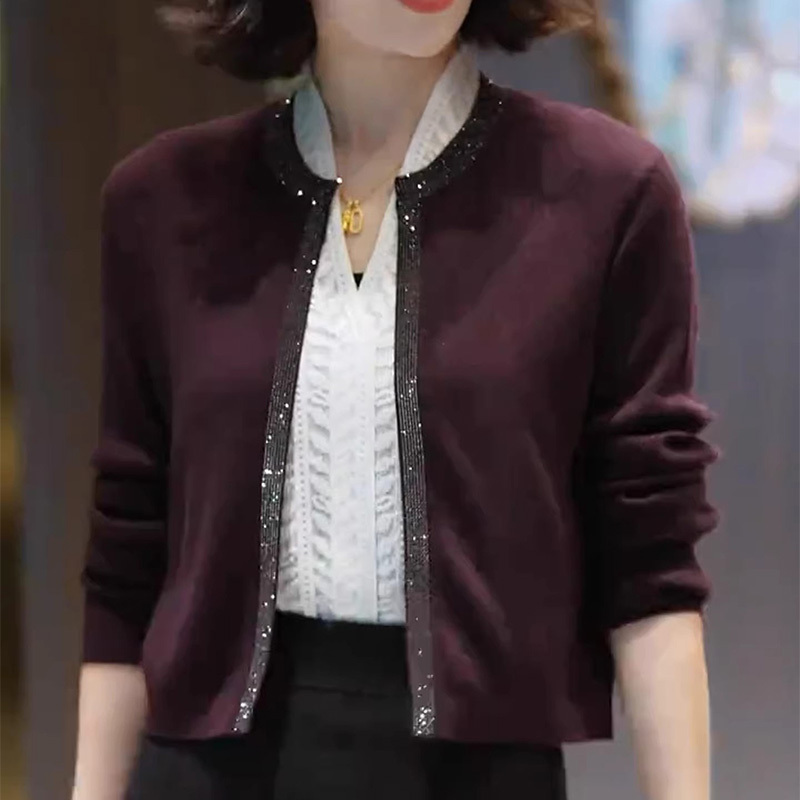 High-End Purple Knitted Sweater for Women, Autumn Cardigan Jacket, Fashionable and Stylish Top for Middle-Aged Mothers High-End Purple Knitted Sweater for Women, Autumn Cardigan Jacket, Fashionable and Stylish Top for Middle-Aged Mothers