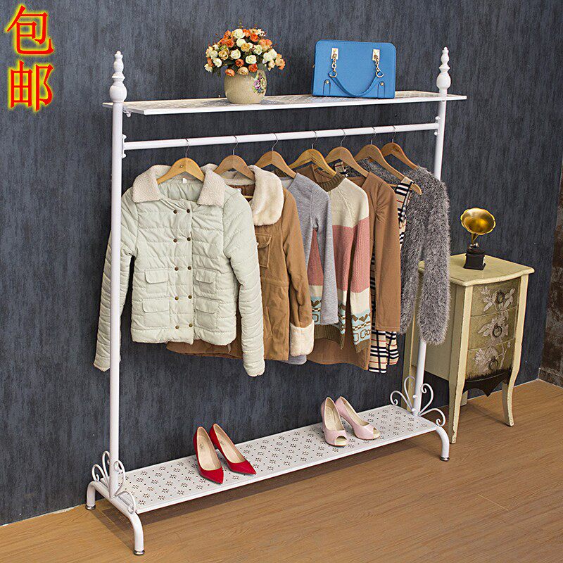 Wrought iron clothing display rack Clothing store shelf Bedroom coat rack Floor with board hangers Island rack
