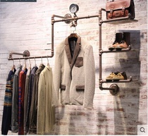 Antique do old wrought iron pipe clothing display rack wall-mounted solid board hanger shoe bag shelf display rack