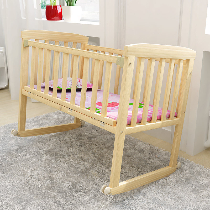 Solid wood 0-1-2-3 years old with mosquito net bracket caster baby shaker baby moving bed variable desk removable