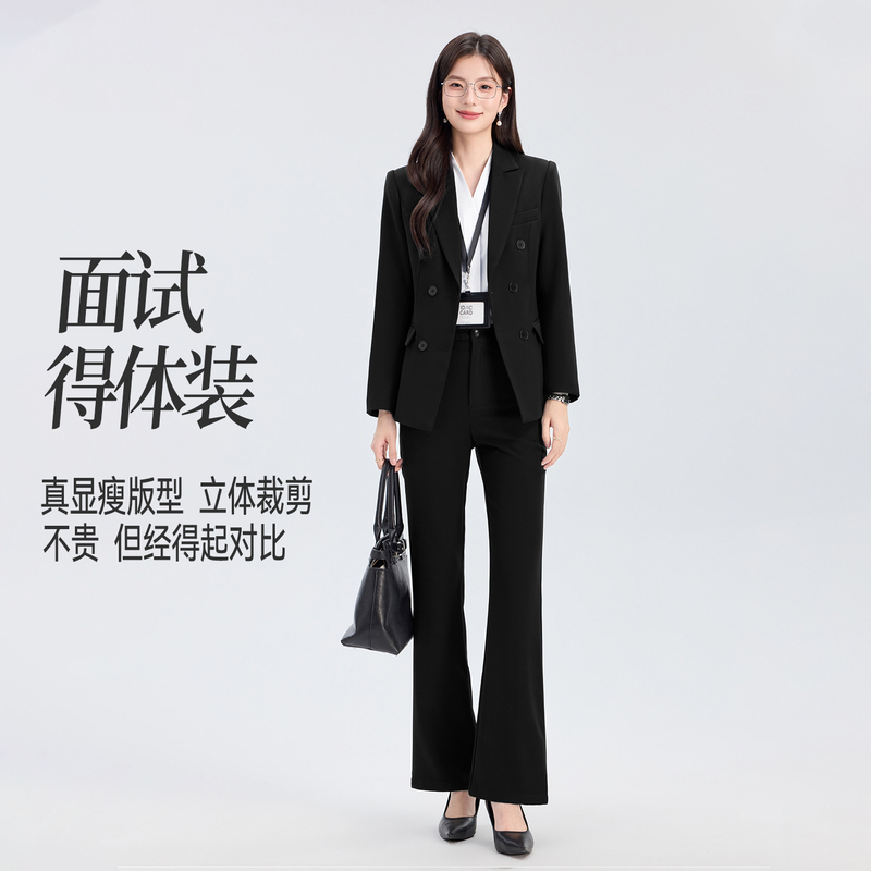 Black Double-Breasted Blazer for Female College Students, Suitable for Interviews and Civil Service Exams, Formal Attire for Petite Figures, Waist-Cinching Suit Set Black Double-Breasted Blazer for Female College Students, Suitable for Interviews and Civil Service Exams, Formal Attire for Petite Figures, Waist-Cinching Suit Set