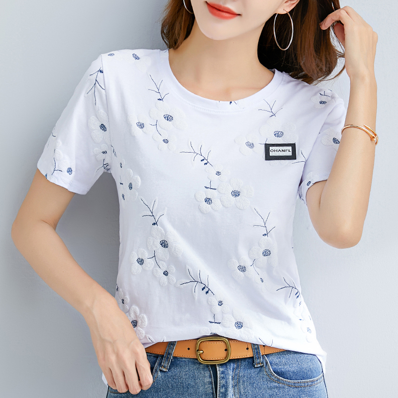 Pure Cotton White T-Shirt for Women, Short-Sleeved, Summer 2026 New Design, Stylish, Loose and Versatile Women's T-Shirt Top