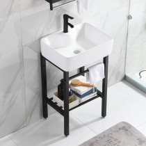 Floor-to-ceiling washbasin integrated ceramic basin Small apartment balcony bathroom washbasin simple stainless steel bracket basin