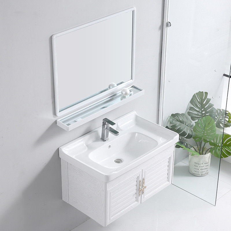 Wall-mounted bathroom cabinet Mirror cabinet Simple powder room small apartment space aluminum sink hand washing face basin cabinet combination