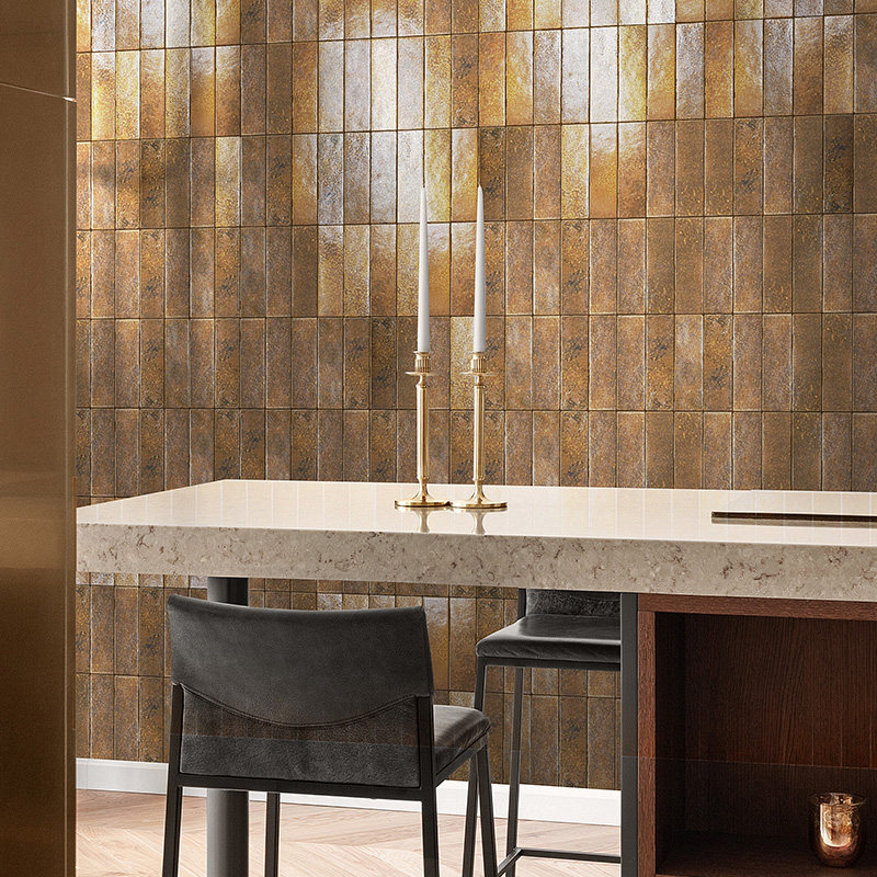 Small Matchwood Spain Imports Gold Color Glazed Face Handmade Brick Living Room Background Wall Brick Metal Brick Makeup Room Tile