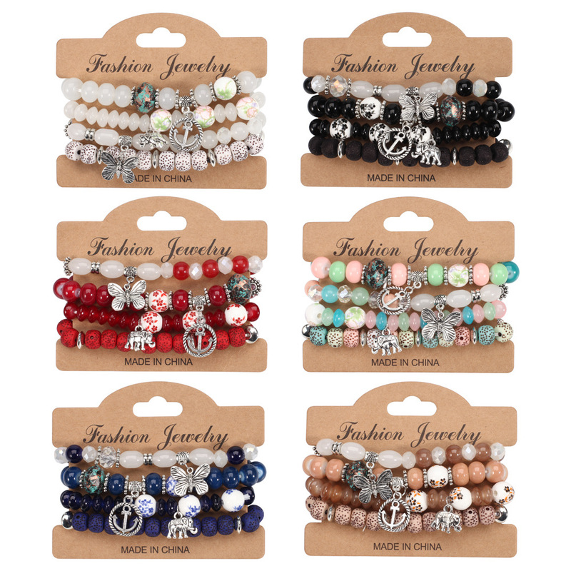 Bohemian Butterfly Anchor Elephant Pendant Multi-Layer Bracelet Vintage Beaded New Style Bracelet