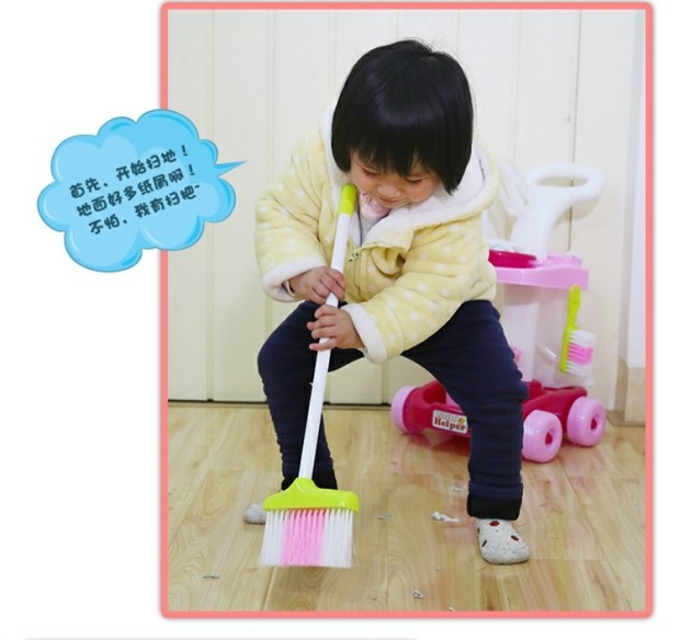 Trẻ em chơi nhà làm sạch đồ chơi Mô phỏng rác làm sạch xe máy hút bụi cô gái làm sạch bộ công cụ bộ đồ chơi rút gỗ