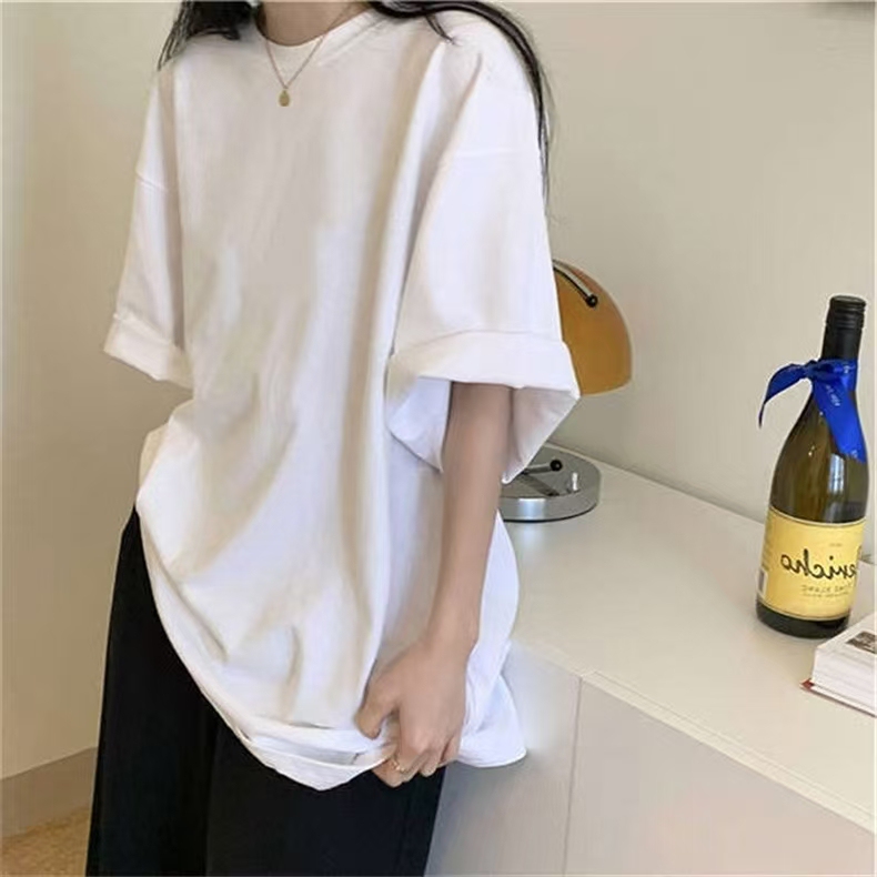 Pure Cotton White Short-Sleeved T-Shirt for Men and Women, Loose Round Neck, Printed Basic Style, Versatile Casual Top