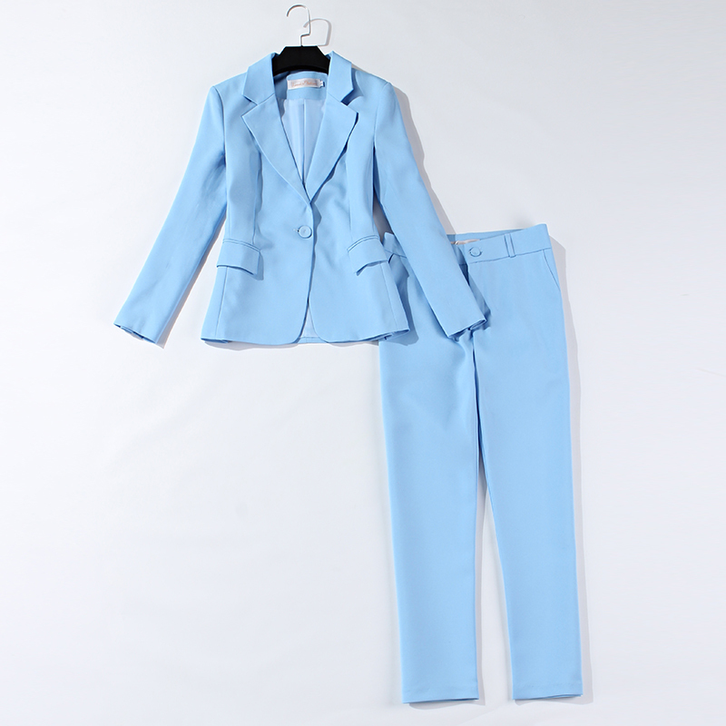 2024 Women's Suit Set, Spring and Autumn Fashion, Professional 2-Piece Set, Slim-Fit Blazer, Trendy Light Blue Jacket