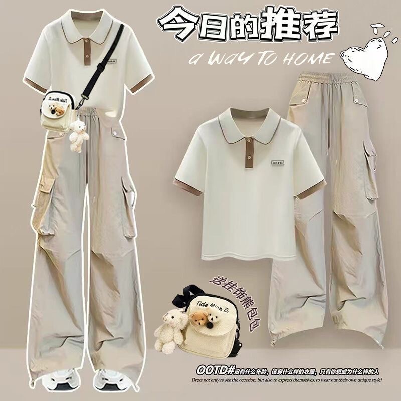 Summer Polo Shirt Short-Sleeved Top for Girls, Salty-Sweet and Lively High School Students, Slimming and Cool Sportswear Two-Piece Set Summer Polo Shirt Short-Sleeved Top for Girls, Salty-Sweet and Lively High School Students, Slimming and Cool Sportswear Two-Piece Set
