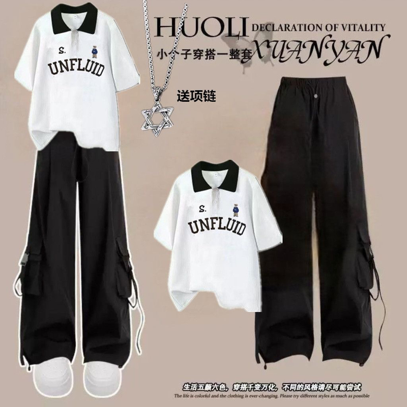 Summer Outfit for Girls Aged 12 to 13-15, Junior High School Students, Sweet and Cool Short-Sleeved Cargo Pants Two-Piece Set