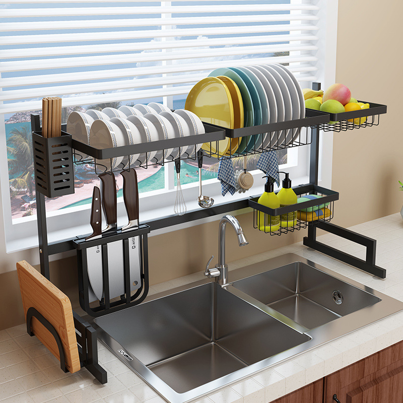 Black Stainless Steel Kitchen Placement Squawler Pool Dishwashed Dishwashed Dish Rack Kitchenware Accessories