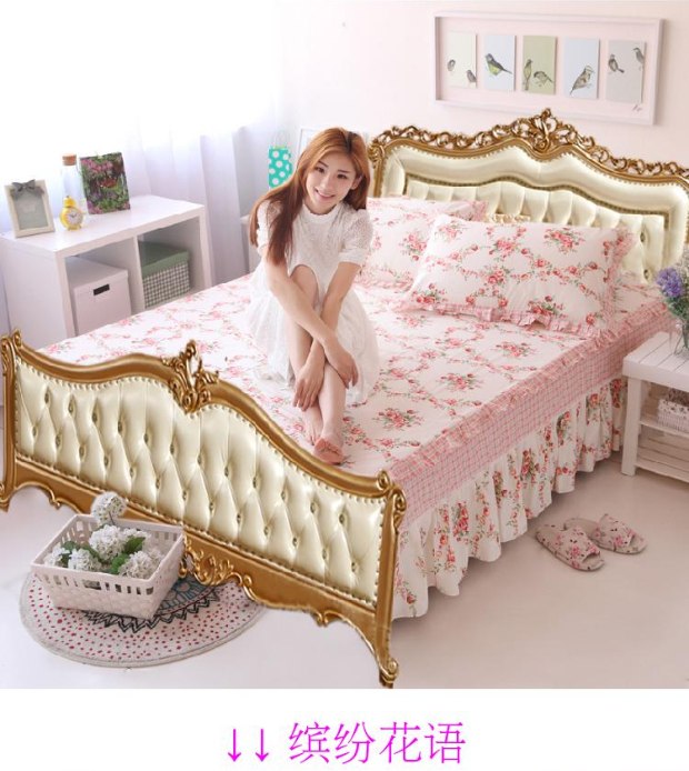 Bộ chăn ga gối cotton châu Âu đơn mảnh vách ngăn giường đơn đặt đôi giường bông trải giường 1,51,8 mét - Váy Petti ga giường có viền