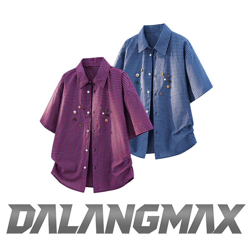 Dalangmax Chen Dalang Casual Style Shirt with a Turn-Down Collar, Button-Up, Loose Fit, Summer Short-Sleeve Plaid