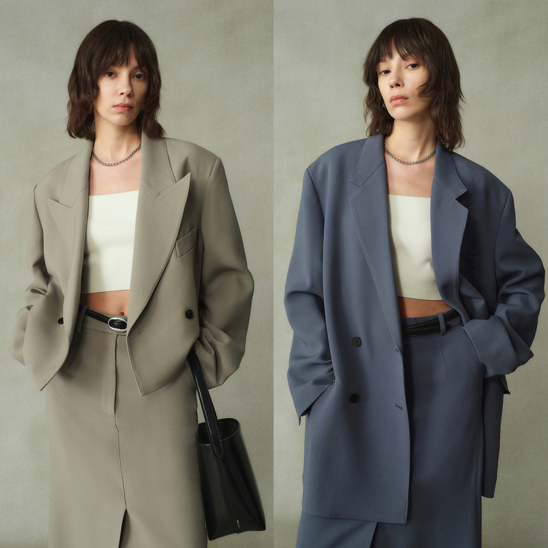 One-Piece/Exclusive Custom-Dyed Heavy Silk Wool Fashionable Deconstructed Hem Silhouette Long/Short Blazer Skirt Suit