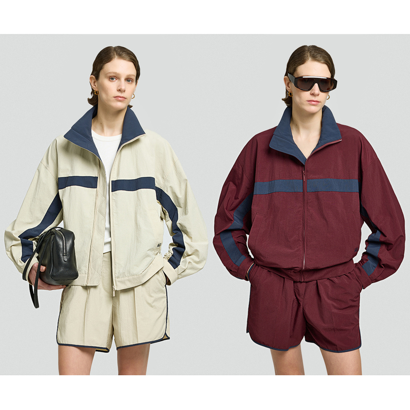Open-Front/B@Lenciaga-Inspired Micro-Wrinkle Textured Taffeta Light Outdoor Color-Blocked Sports Jacket with Elastic Shorts Open-Front/B@Lenciaga-Inspired Micro-Wrinkle Textured Taffeta Light Outdoor Color-Blocked Sports Jacket with Elastic Shorts