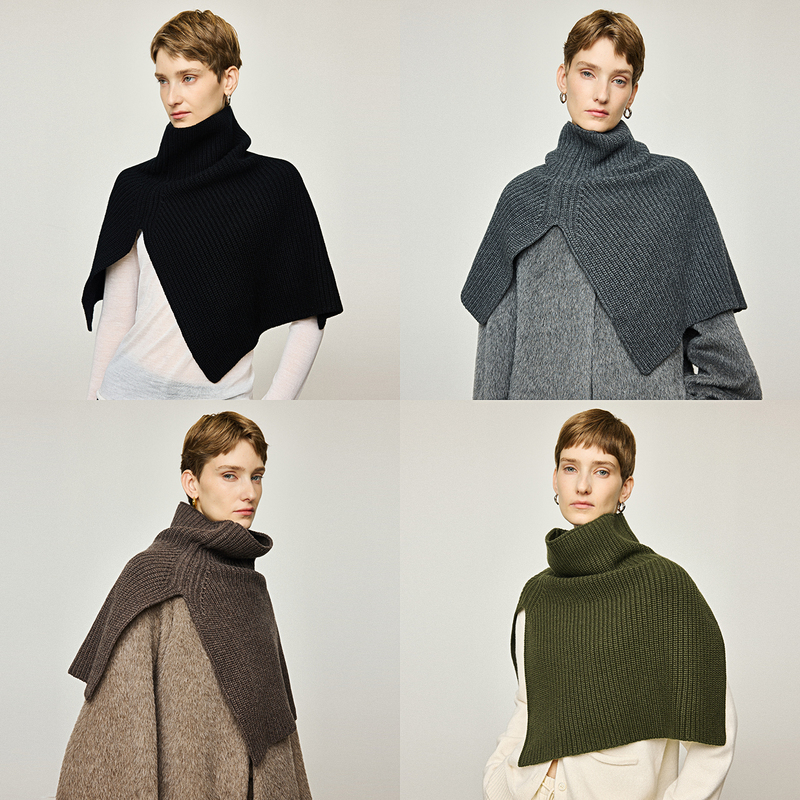 Black Label/Styling Tool Italian Wool Cashmere Turtleneck with Slit, Multi-Wear Knitted Shawl, Large Neck Warmer Black Label/Styling Tool Italian Wool Cashmere Turtleneck with Slit, Multi-Wear Knitted Shawl, Large Neck Warmer